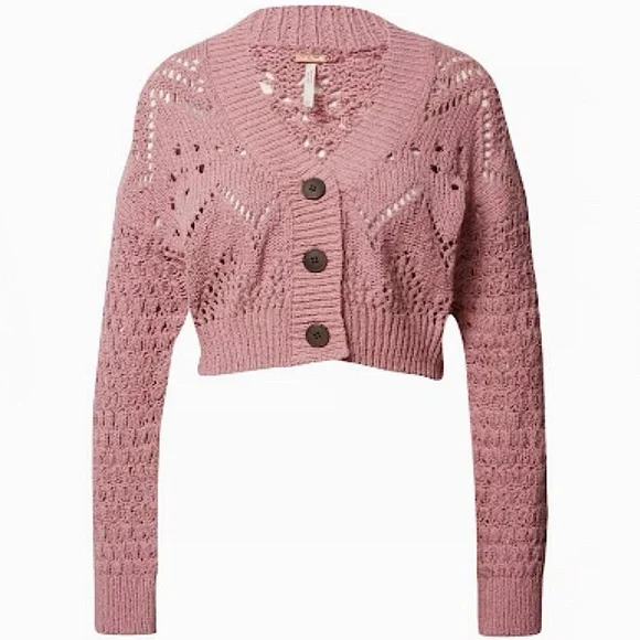 Free People Cropped Chloe Cardigan Medium Pressed Flowers - Picture 3 of 13